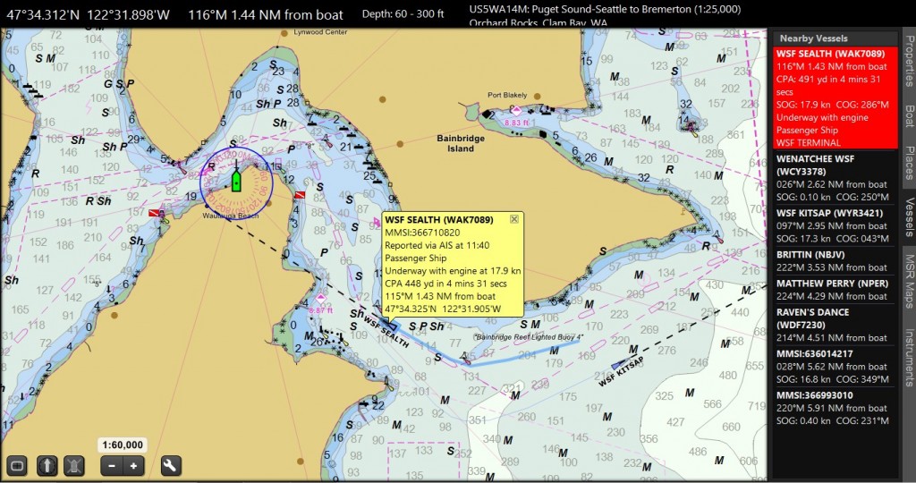 With an AIS receiver you get this display on Coastal Explorer Navigation display.
