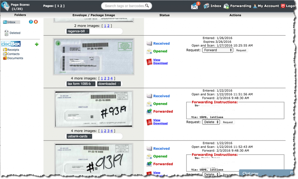 Sample Screen from Traveling Mailbox