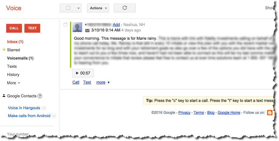 Google Voice screenshot